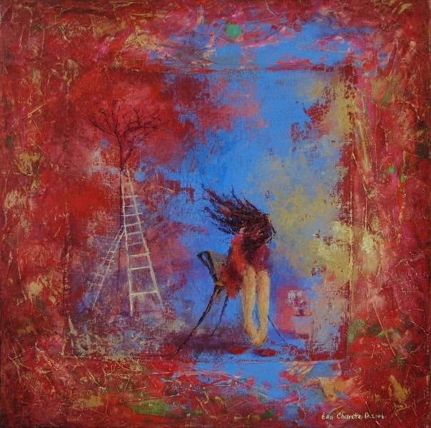 "Her Thoughts" Mixed Media on Linen on Canvas 30"x30" Private Collection